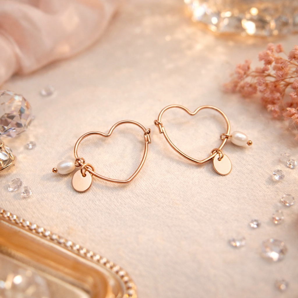 Boucles d’Oreilles Créoles Cœur en Gold-filled et Perles – KALLISTE | Fabrication artisanale corse Les Trésors De Ghjulia