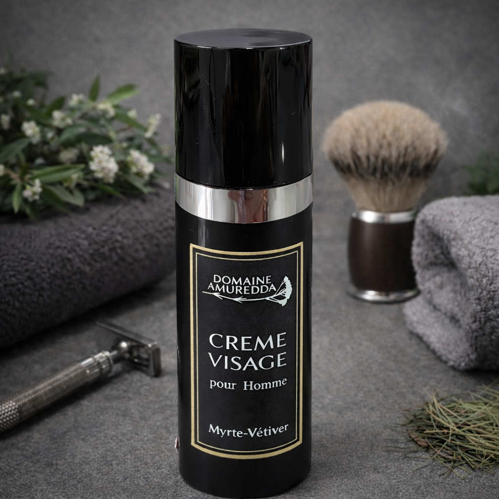 Crème Visage Homme au Myrte, Vétiver et Patchouli – Soin Naturel Apaisant et Hydratant Les Trésors De Ghjulia