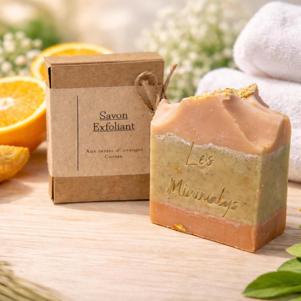 Savon Solide Naturel Exfoliant - A l’Orange Corse et Noyaux d’Abricot - Fabrication artisanale corse Les Trésors De Ghjulia