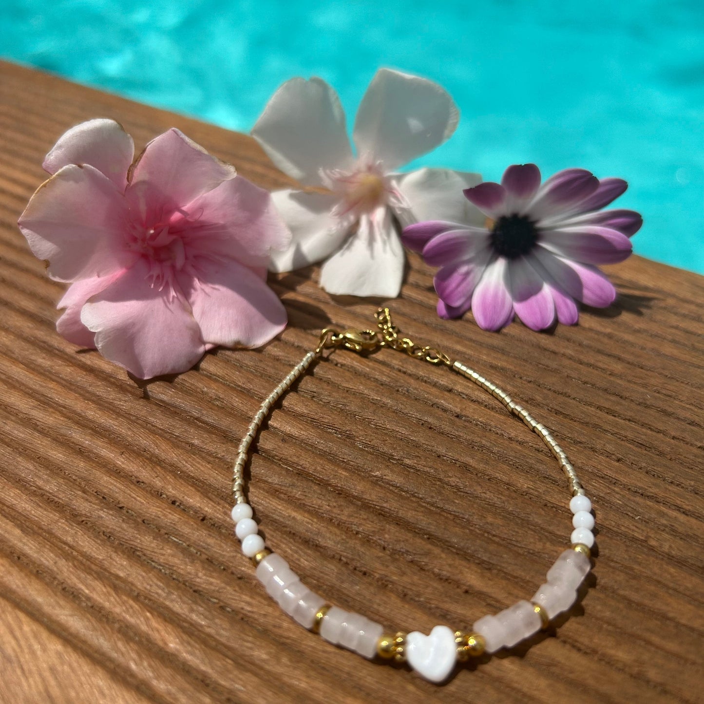 Bracelet Quartz rose et Coeur nacre : CARA Les Trésors De Ghjulia