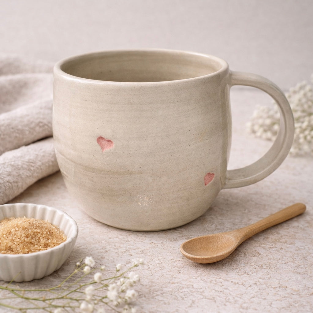 Mug Artisanal en Céramique Grès avec Petits Coeurs – Fabrication Corse Fait Main Les Trésors De Ghjulia