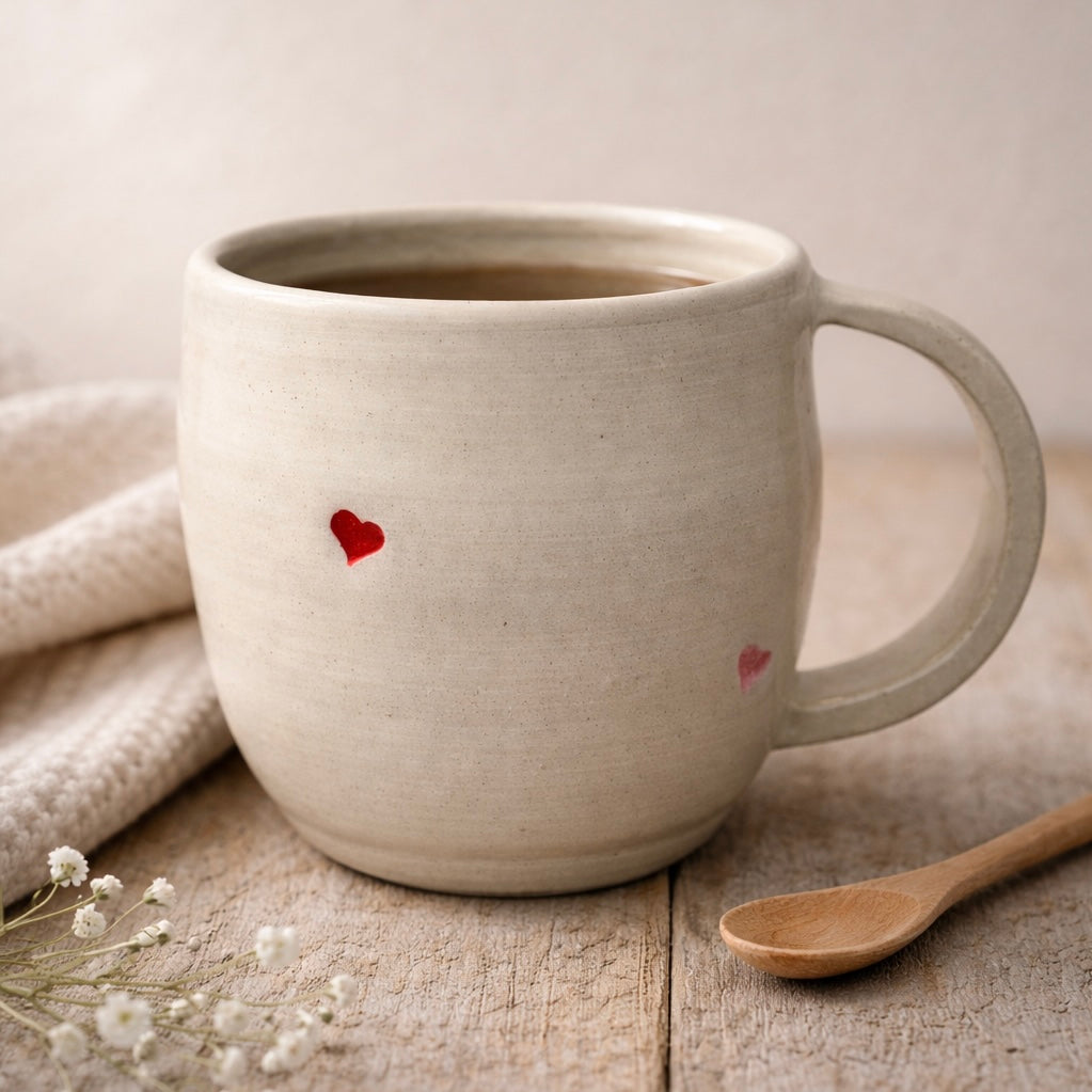 Mug Artisanal en Céramique Grès avec Petits Coeurs – Fabrication Corse Fait Main Les Trésors De Ghjulia