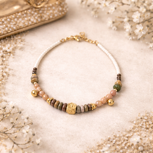 Bracelet Unakite MISHA – Bijou Corse en Pierre Naturelle et Acier Inoxydable Les Trésors De Ghjulia