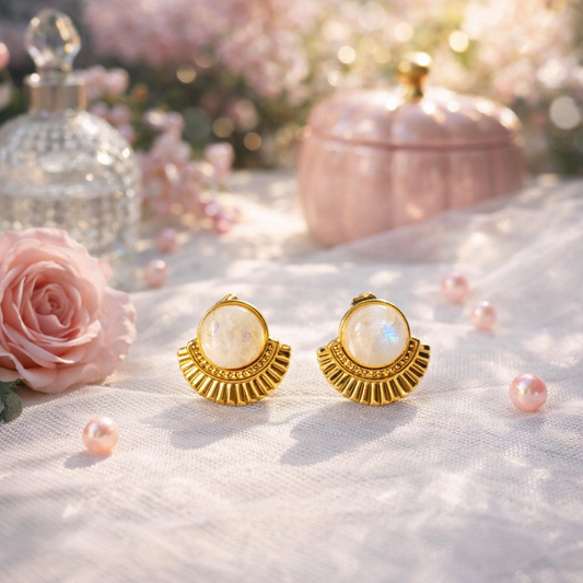 Boucles d’Oreilles Pierre de Lune – SUZY | Fabrication artisanale corse Les Trésors De Ghjulia