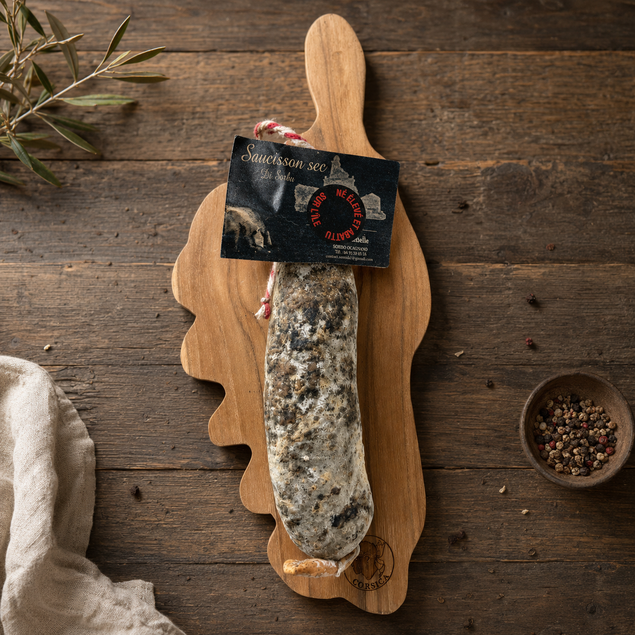 Saucisson Sec Di Sorbu -  Porc Noir Corse – Charcuterie Artisanale Corse Fumée au Bois de Châtaignier Les Trésors De Ghjulia