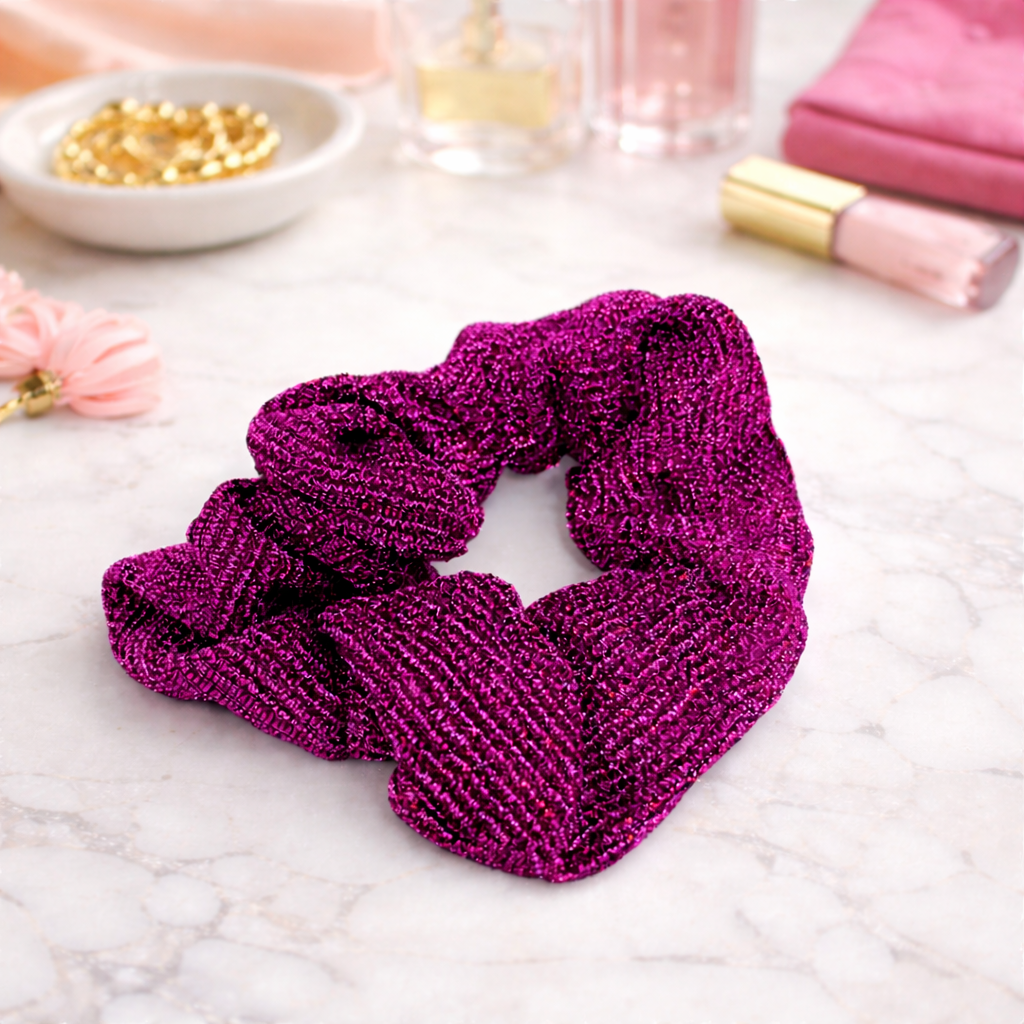 Chouchou violet Lurex – Accessoire cheveux scintillant – Artisanat Corse Les Trésors De Ghjulia