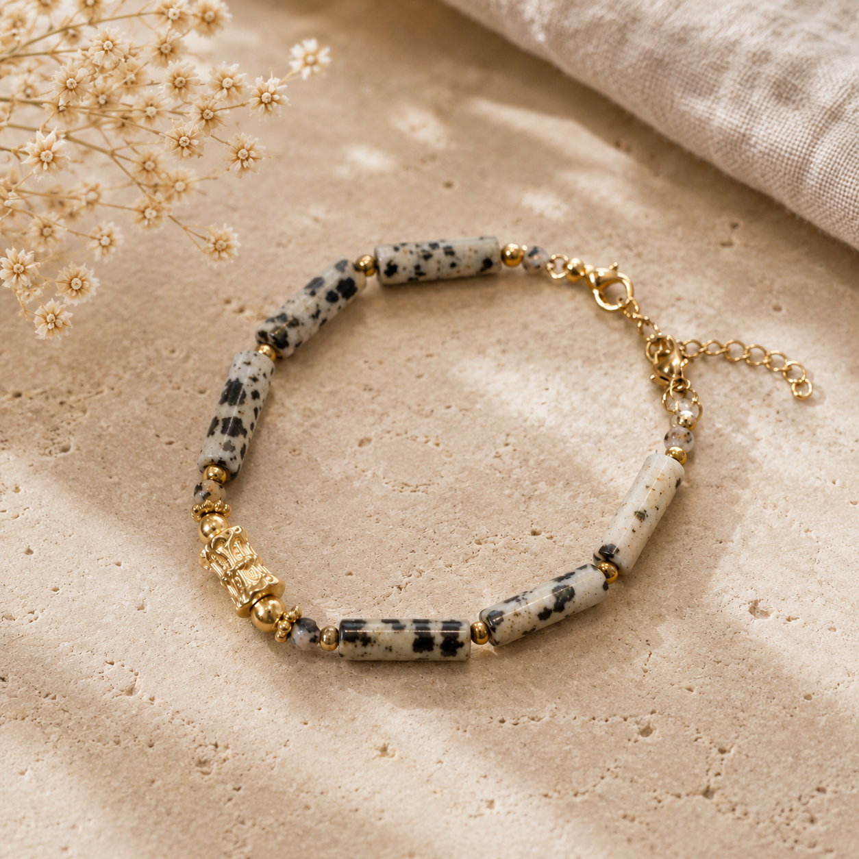 Bracelet Zélie Jaspe Dalmatien – Bijou Corse en Acier Inoxydable et Pierre Naturelle Les Trésors De Ghjulia