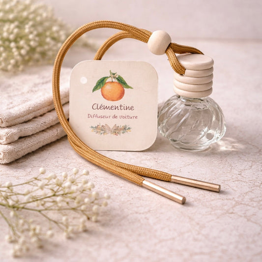 Diffuseur de Voiture Naturel Clémentine – Parfum Fruité & Rafraîchissant – Fabrication artisanale corse Les Trésors De Ghjulia