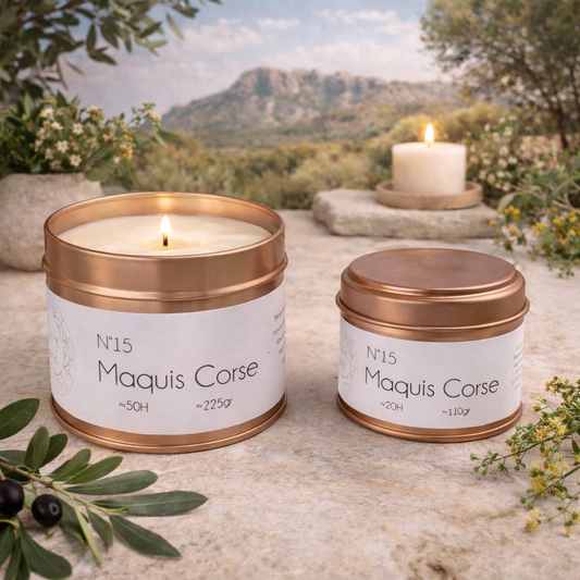 Bougie parfumée Maquis Corse – Cire végétale & parfums de Grasse - Fabrication artisanale corse Les Trésors De Ghjulia