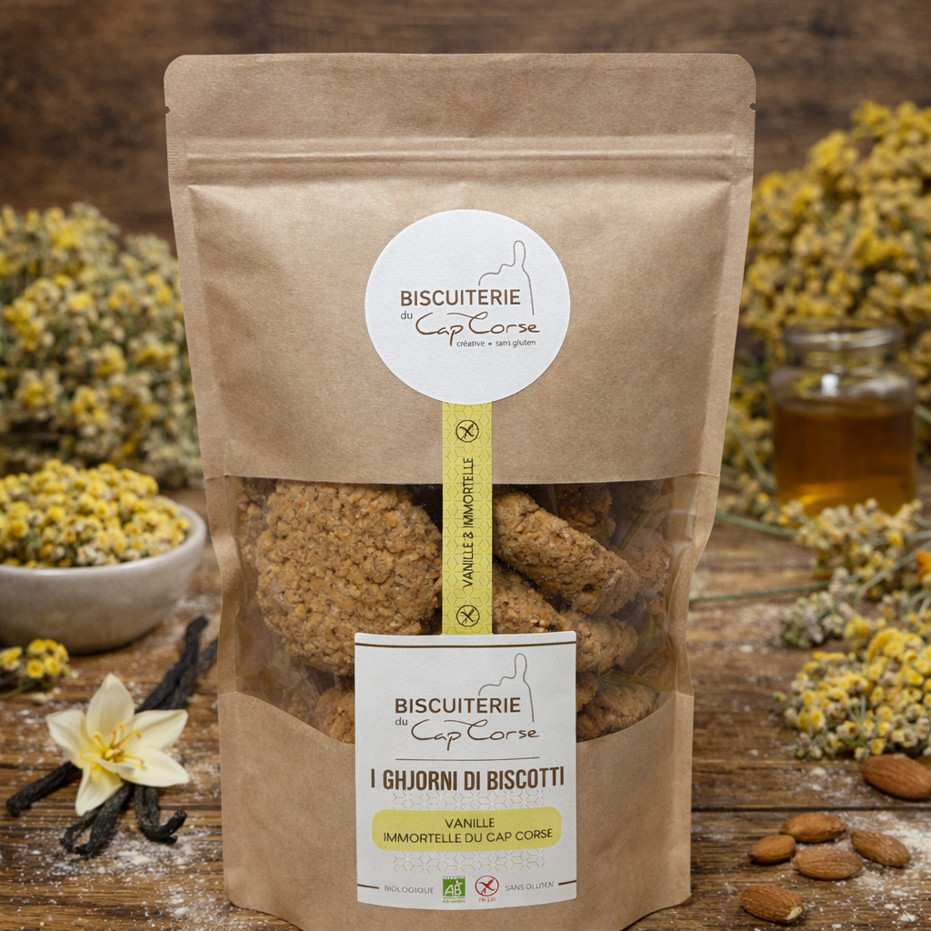 Biscuits Bio Sans Gluten Vanille & Immortelle du Cap Corse – Fabrication artisanale Les Trésors De Ghjulia