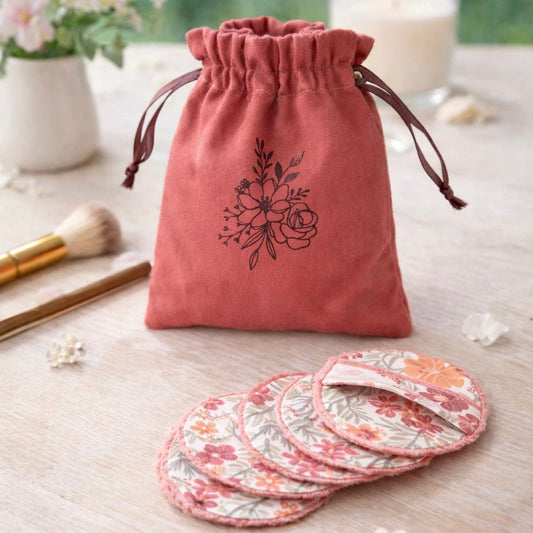 Disques démaquillants lavables motif fleur + pochon - Artisanat Corse Les Trésors De Ghjulia