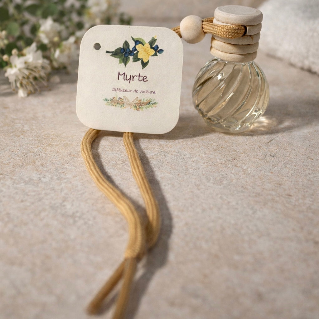 Diffuseur de Voiture Naturel à la Myrte – Parfum Boisé & Aromatique – Fabrication artisanale corse Les Trésors De Ghjulia