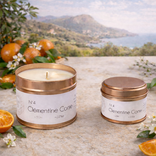 Bougie parfumée Clémentine Corse – Cire végétale & parfum de Grasse - Fabrication artisanale corse Les Trésors De Ghjulia