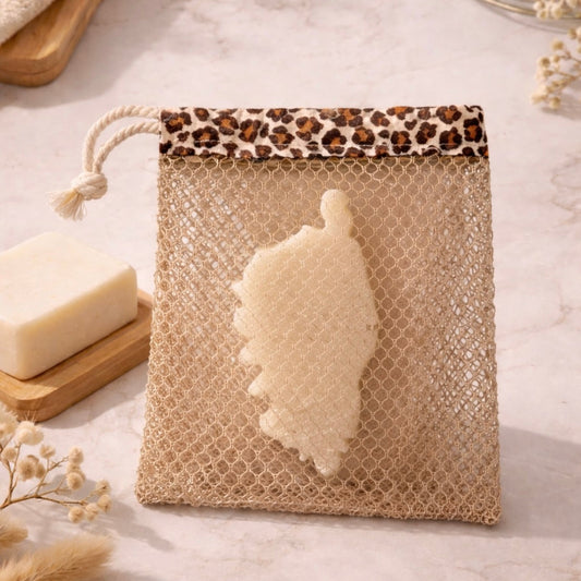 Filet à savon solide motif léopard – Accessoire zéro déchet - Artisanat Corse Les Trésors De Ghjulia
