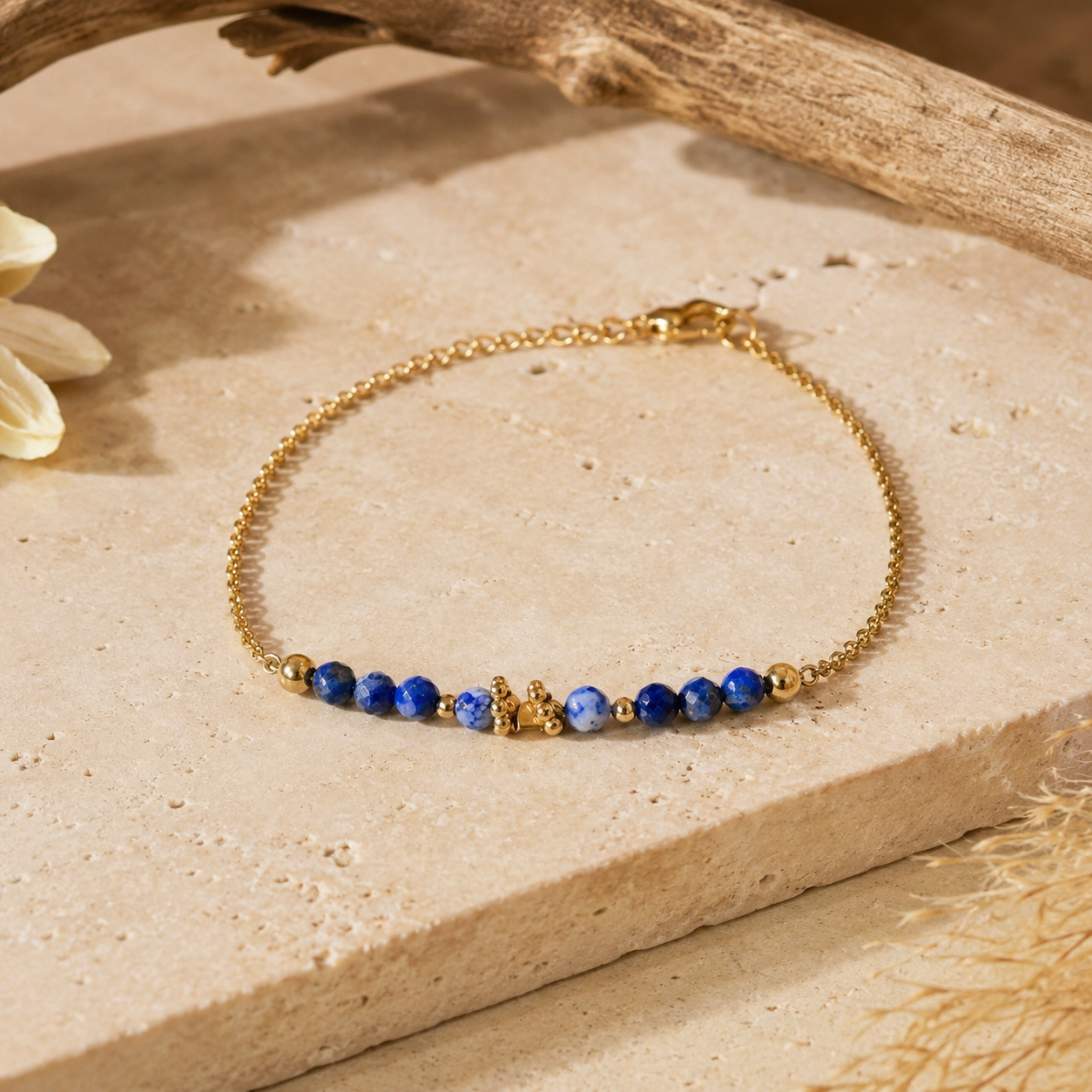 Bracelet chaîne Cashmere Lapis Lazuli – Bijou Corse en Acier Inoxydable et Pierre Naturelle Les Trésors De Ghjulia