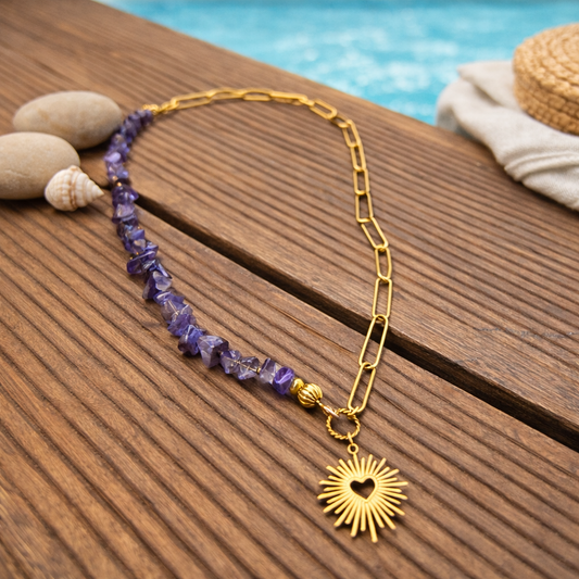 Collier Ex-Voto Améthyste EVA – Bijou artisanal Made in Corsica, pierre naturelle et acier inoxydable Les Trésors De Ghjulia