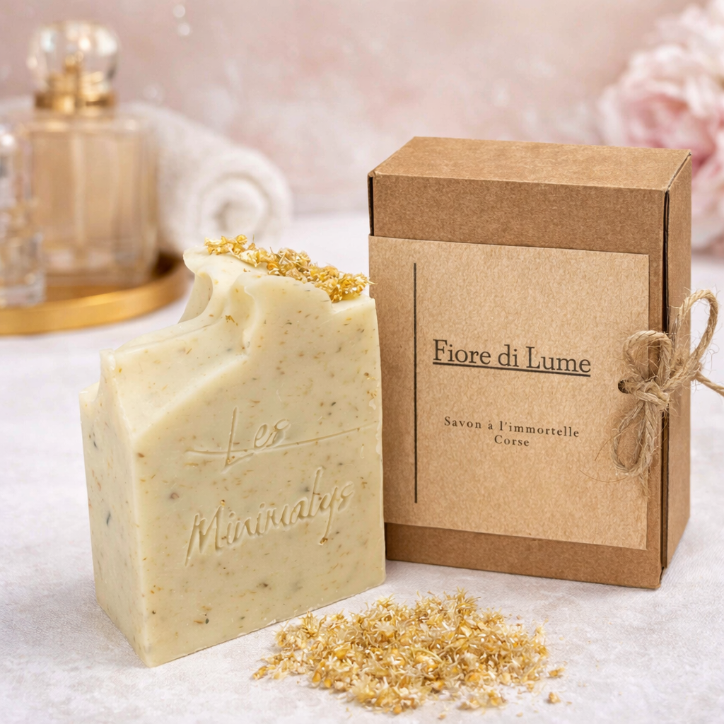 Savon Solide Naturel Fiore Di Lume - Apaisant et Nourissant à l'Immortelle - Fabrication artisanale corse Les Trésors De Ghjulia