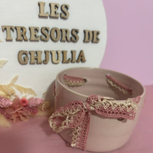 Pot Décoratif Artisanal en Céramique – Dentelle Vintage Rose et Beige – Fabrication Corse Fait Main Les Trésors De Ghjulia