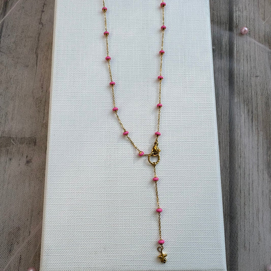 Chaîne ILANA – Bijou artisanal Made in Corsica - Doré & Perles Roses - Finition Étoile et Acier Inoxydable Les Trésors De Ghjulia